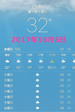 台湾　台北　10月上旬　気候　服装　気温