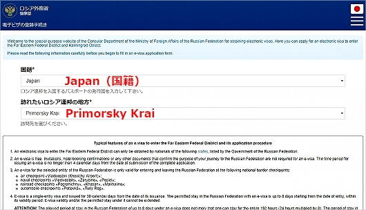 ウラジオストク　電子ビザ　申請方法　E-visa　Eビザ　オンライン申請　ネット申請　取得方法　ロシア
