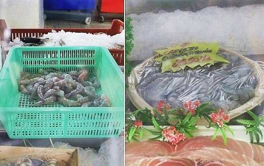 ヌメアのマルシェでお買い物　天使の海老　刺身　魚屋　おすすめ　値段　ニューカレドニア旅行記　ブログ　口コミ　朝市　市場　さしみ