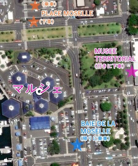 ニューカレドニアのヌメアのマルシェのバス停の場所・地図