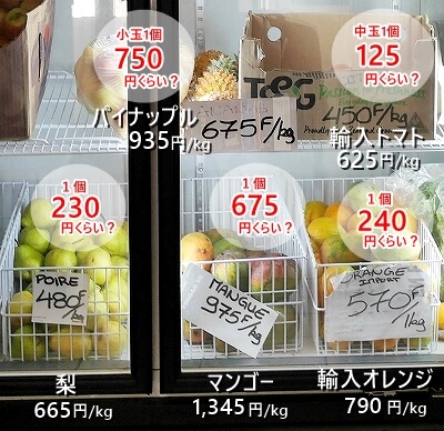 ニューカレドニアのヌメアのスーパーMAILAN（マイラン）の野菜と値段、マンゴー、パイナップルなど