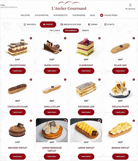 ニューカレドニアのヌメアの人気パン屋さんラトリエ・グルマン（L'Atelier Gourmand）のメニュー、スイーツ・ケーキ