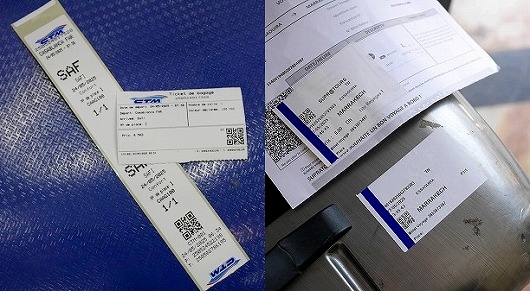 モロッコの長距離バスの荷物用シールと領収書