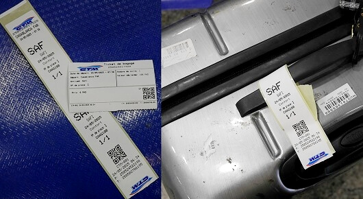 モロッコのカサブランカのCTMバスターミナル「カサブランカFAR」のチケットと荷物タグ