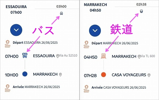 「Supratours」と「ONCF」のルート・スケジュール検索方法