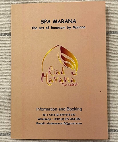 モロッコのマラケシュの「リヤド マラナ」のスパメニュー（Riad Marana）