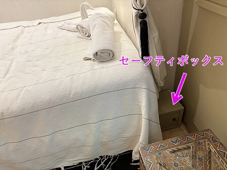 モロッコのマラケシュの「リヤド マラナ」のバジェットルームのセーフティボックス（Riad Marana）