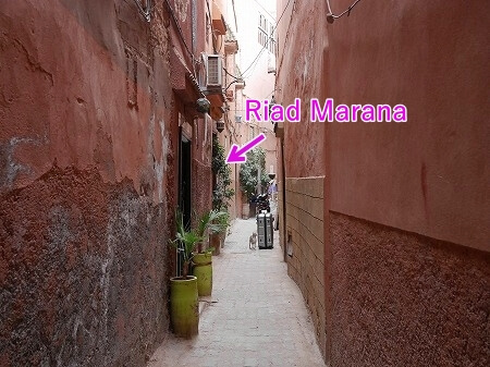 モロッコのマラケシュの「リヤド マラナ」の場所・入り口（Riad Marana）