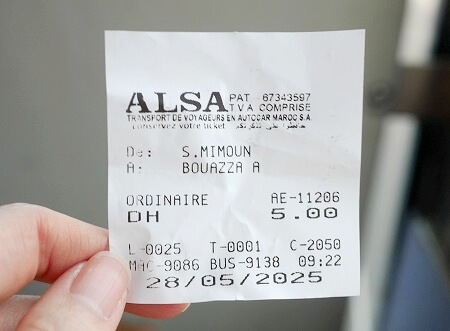 マラケシュの市バスのレシート