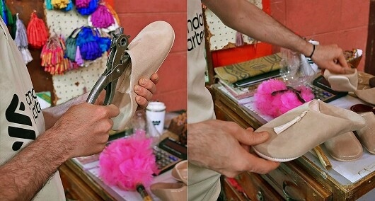 モロッコのマラケシュのおすすめバブーシュ屋さん「Benzarrou Jaafar」のタッセル付けサービス（ベンザロウ・ジャファール）