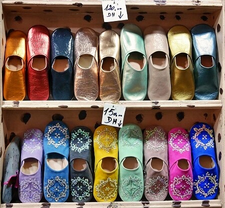 モロッコのマラケシュのおすすめバブーシュ屋さん「Benzarrou Jaafar」のバブーシュ（ベンザロウ・ジャファール）