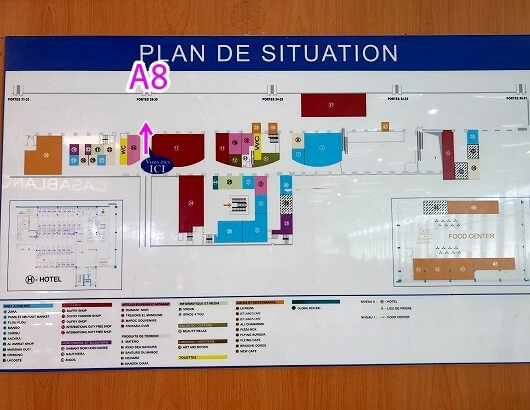 モロッコ、カサブランカのムハンマド5世国際空港空港のターミナル2の搭乗ゲートフロアマップ