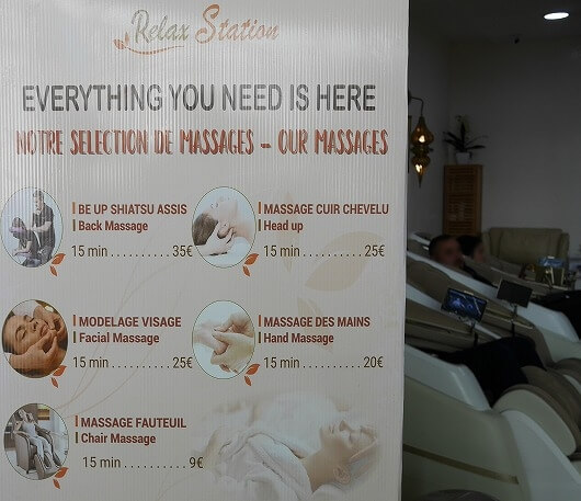 モロッコ、カサブランカのムハンマド5世国際空港空港のターミナル2の搭乗ゲートのスパ「Green Mood Spa」のメニュー・料金