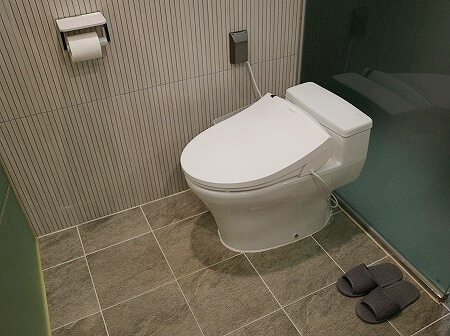 【宿泊記】韓国、大邱のおすすめホテル「Hotel Fox Arthall」のデラックスツインルームのトイレとスリッパ